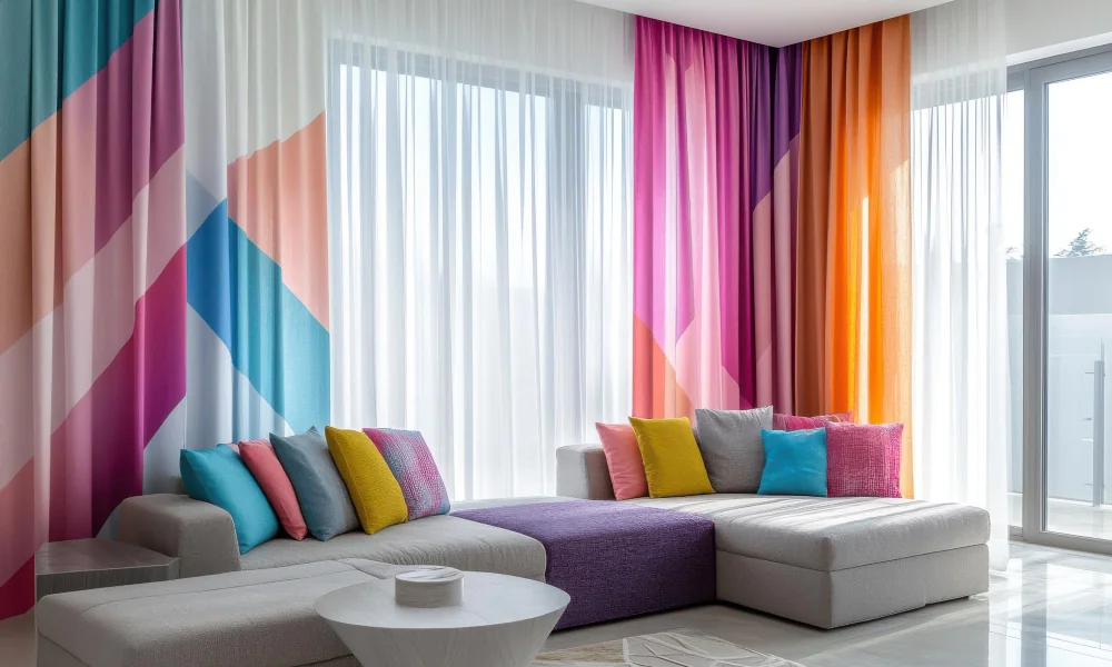 Styled curtains in a living room Chennai - Vishvesh Textiles