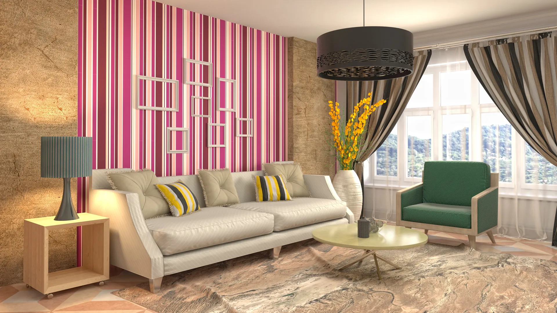 Living room styled with Rumors Fine Furnishing fabrics